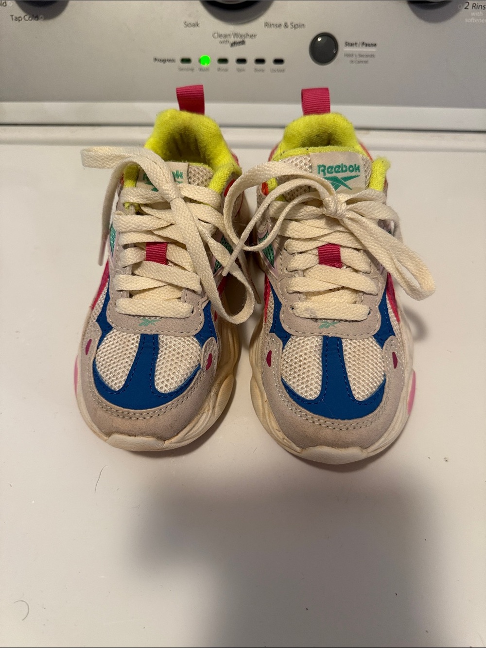 Reebok Kids Beige Sneakers with Blue, Pink & Yellow Accents